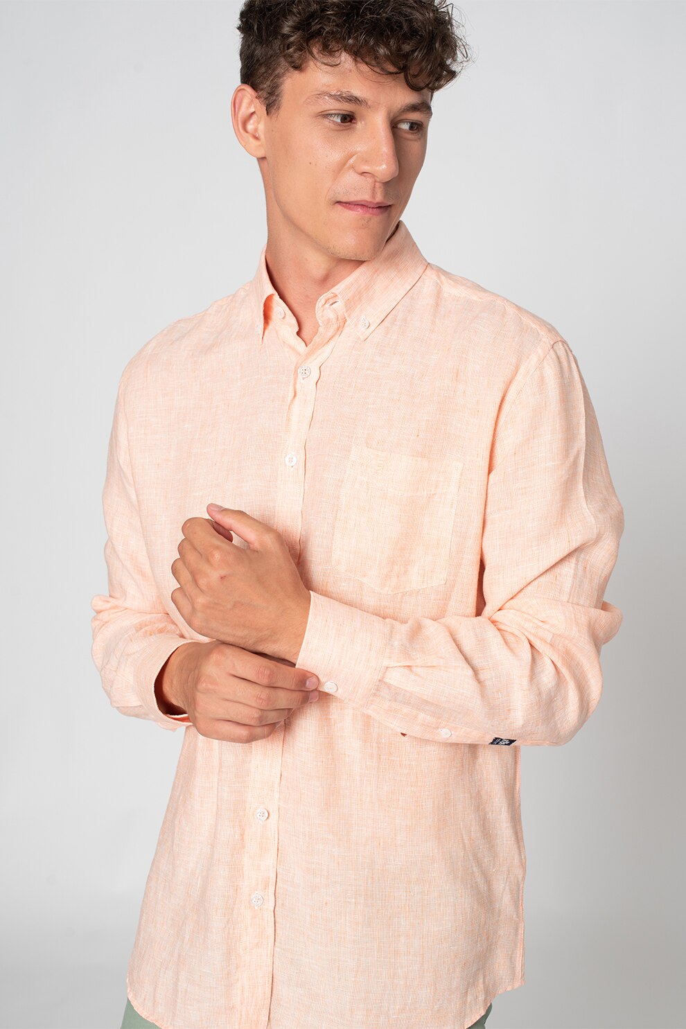 State of Art, Camasa din in cu guler fixat cu nasturi, Roz somon