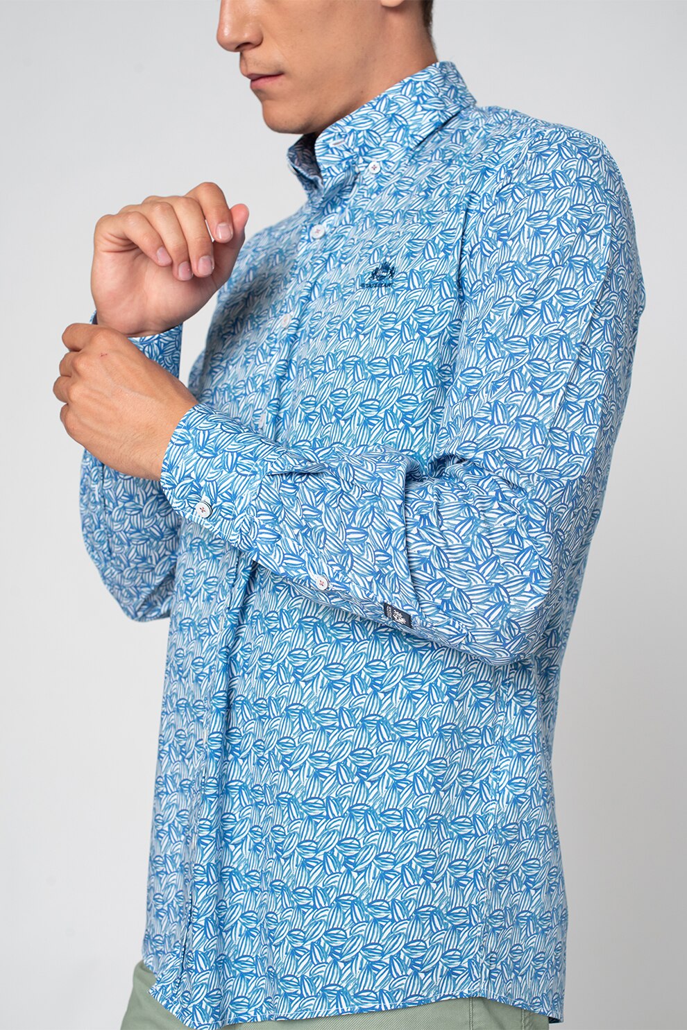 State of Art, Camasa cu model si guler fixat cu nasturi, Albastru/Verde/Alb