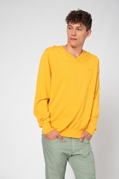 State of Art, Pulover tricotat fin cu decolteu in V, Galben sofran State of Art, Pulover tricotat fin cu decolteu in V, Galben sofran