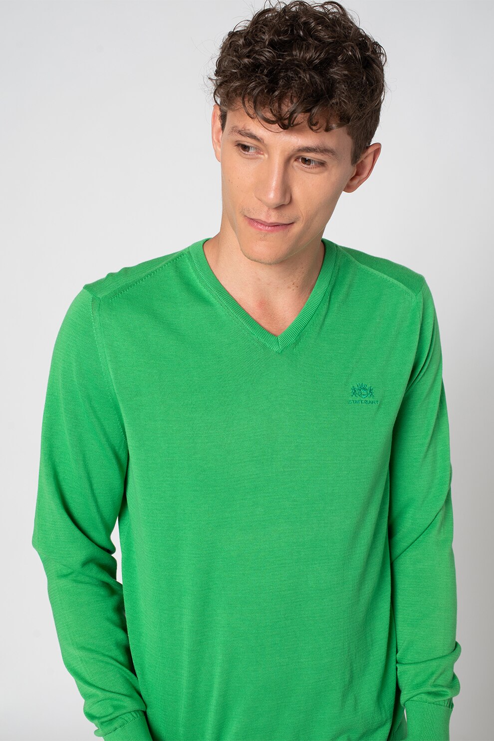 State of Art, Pulover tricotat fin cu decolteu in V, Verde