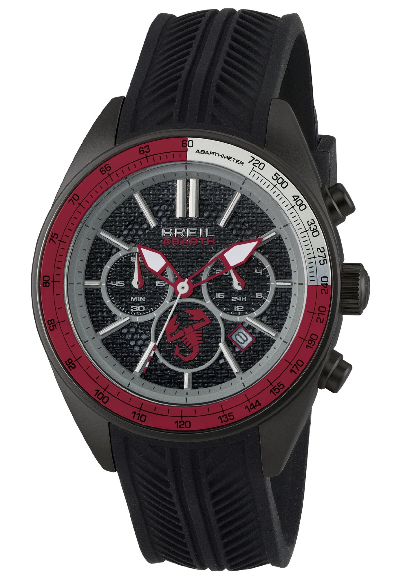 Ceas analogic barbatesc, Breil, Abarth, Mecanism Quartz, Cronograf, 42 mm, 10 ATM, Negru/Rosu