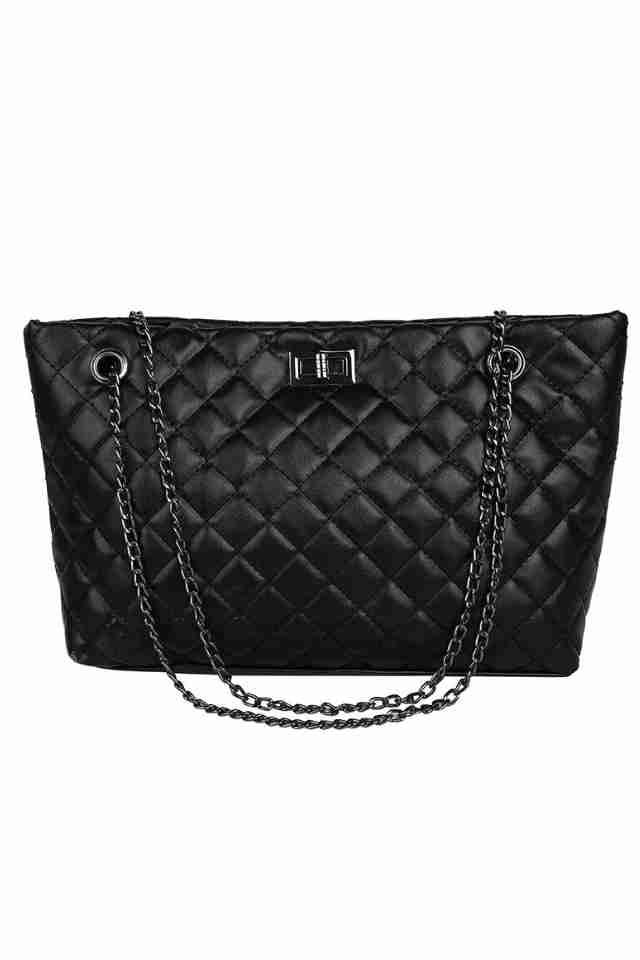 Geanta de dama Celia neagra din piele ecologica matlasata, 29 x 21 x 10 cm