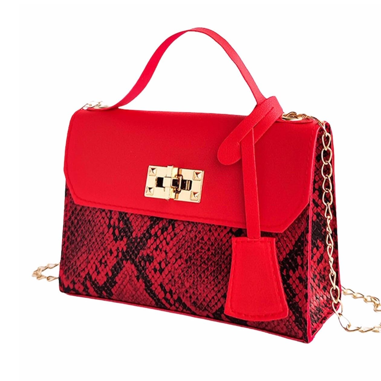 Geanta dama Gentelo Elegance snake, rosu cu negru din piele ecologica 20 cm X 15 cm