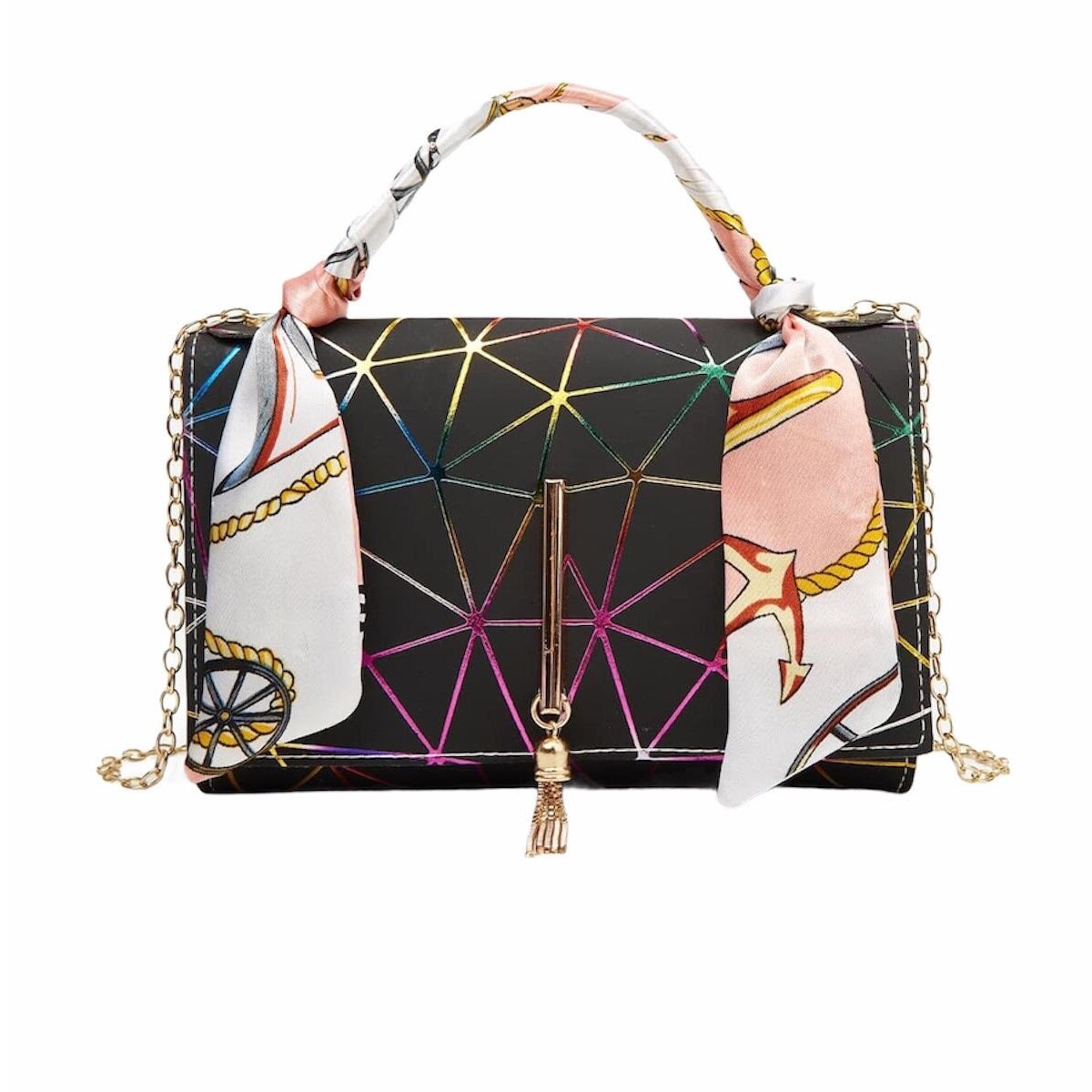 Geanta dama Gentelo Elegance rainbow line, negru din piele ecologica 20 cm X 15 cm