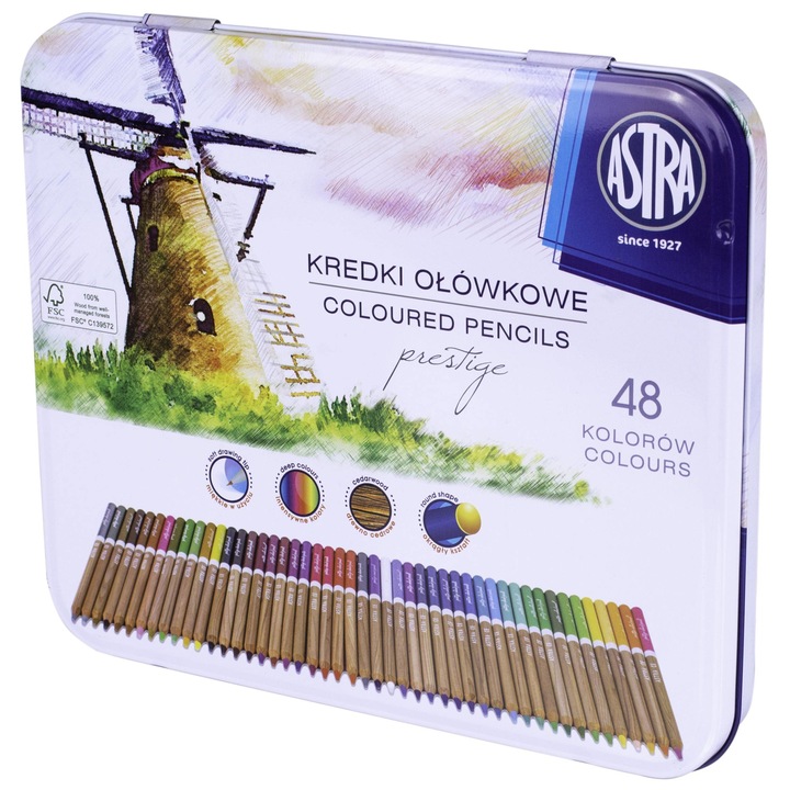 Цветни акварелни моливи Astra, Престиж, 48 цвята