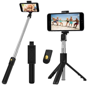 Selfie Stick 3 in 1, Vaxiuja®, Bluetooth, telecomanda detasabila, Telescopic, 70 cm, Trepied, Suport pentru telefon, Negru