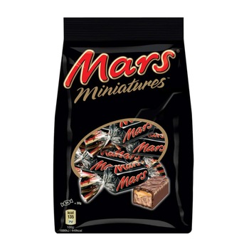 Mini batoane de ciocolata cu lapte, miez de caramel si nuga Mars Miniatures, 130g Mini batoane de ciocolata cu lapte, miez de caramel si nuga Mars Miniatures, 130g