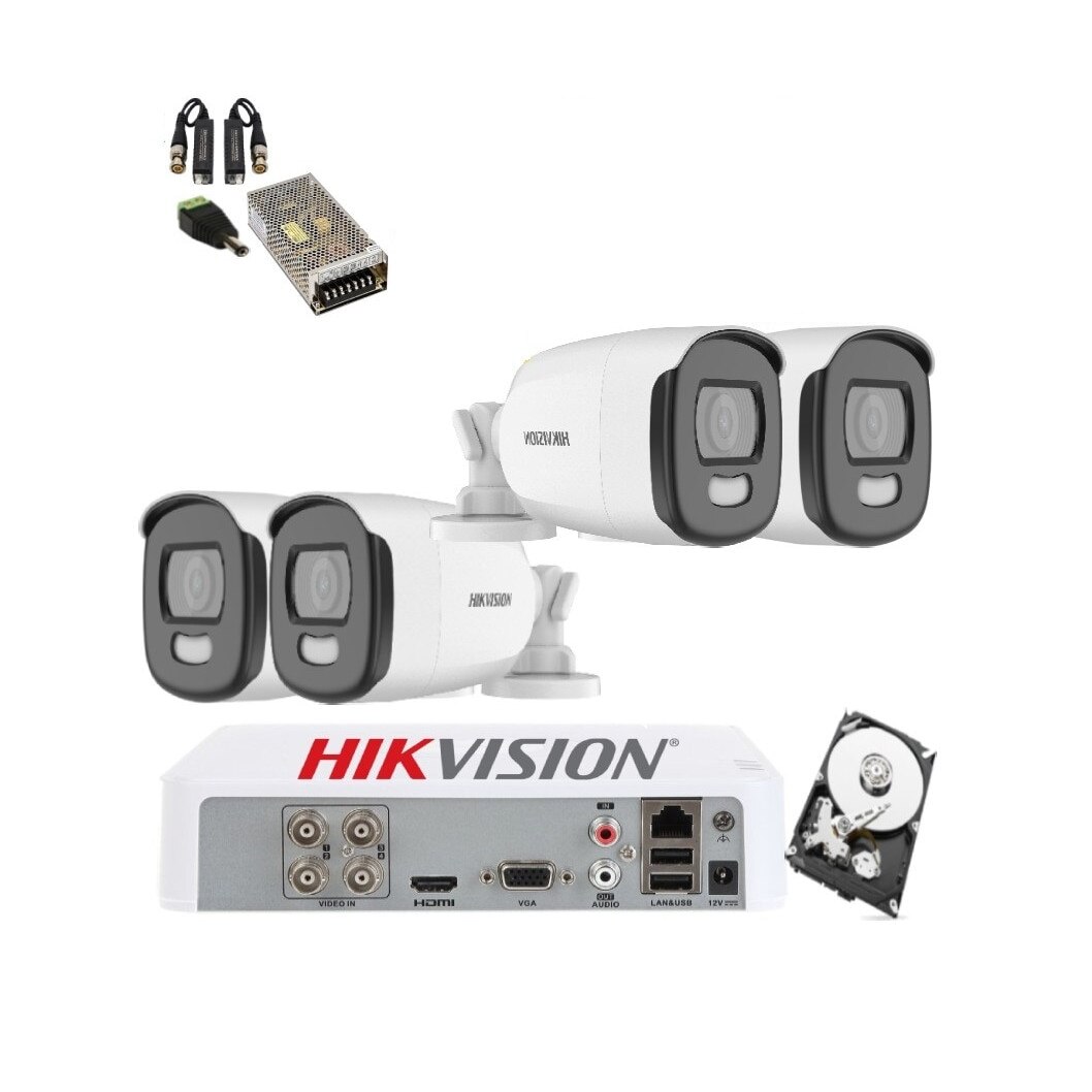 Kit complet supraveghere Hikvision, 4 Camere 5 megapixeli ColorVU Iluminare 40M