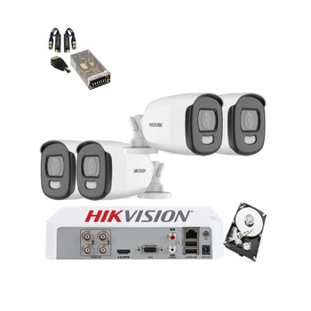 Kit complet supraveghere Hikvision, 4 Camere 5 megapixeli ColorVU Iluminare 40M Kit complet supraveghere Hikvision, 4 Camere 5 megapixeli ColorVU Iluminare 40M