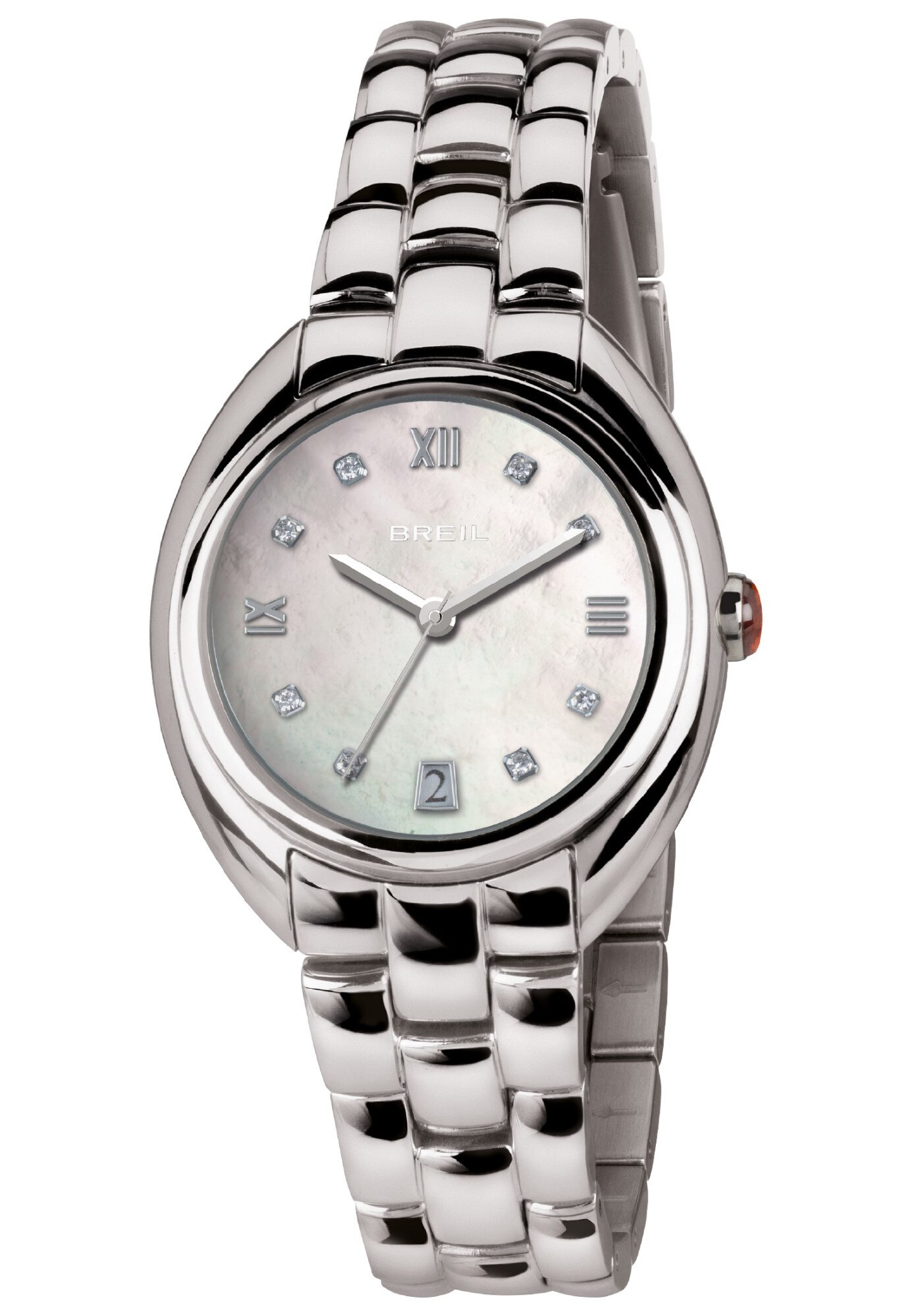 Ceas analogic de dama, Breil, Claridge, Geam de cristal mineral, Mecanism Quartz, 34 mm, Argintiu/Alb