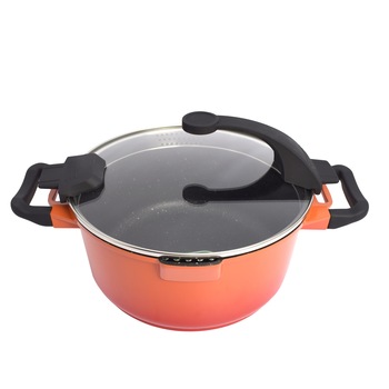 Oala pentru gatit cu inductie BergHOFF, cu capac, aluminiu turnat ,24 cm, 4,6l, portocalie Oala pentru gatit cu inductie BergHOFF, cu capac, aluminiu turnat ,24 cm, 4,6l, portocalie