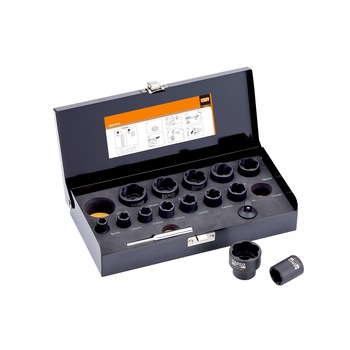 Set extractie suruburi si piulite rotunjite sau uzate, dimensiuni M8-M19mm, 16 piese Bahco Set extractie suruburi si piulite rotunjite sau uzate, dimensiuni M8-M19mm, 16 piese Bahco