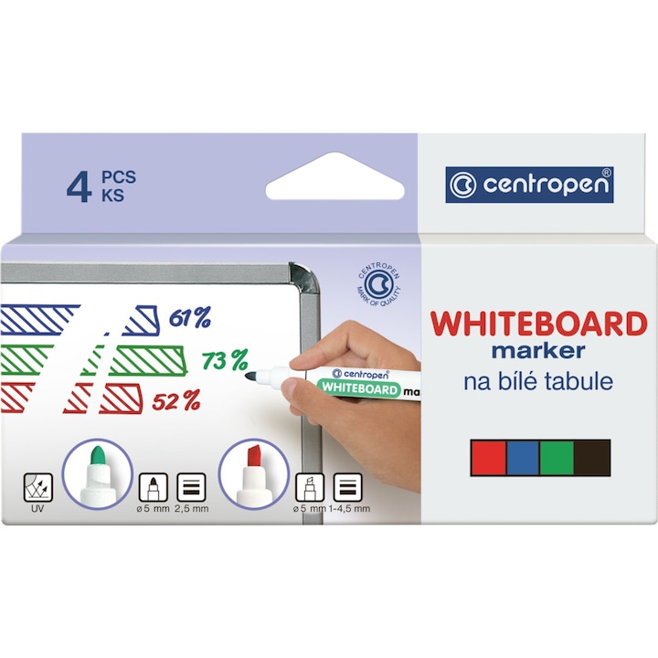 Маркери за бяла дъска Centropen 4 цв.