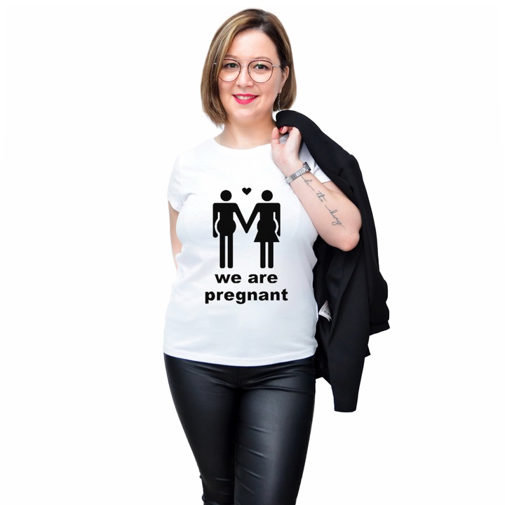 Tricou Alb, Femei,We are pregnant ,S