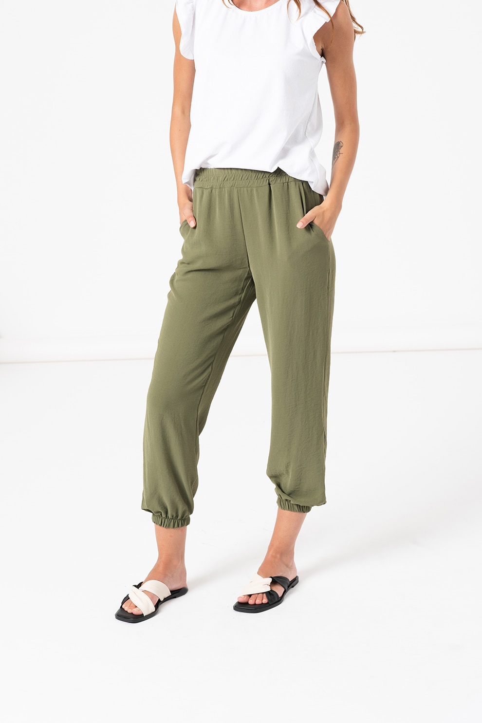 Haily's, Pantaloni cu buzunare oblice Mika, Verde feriga