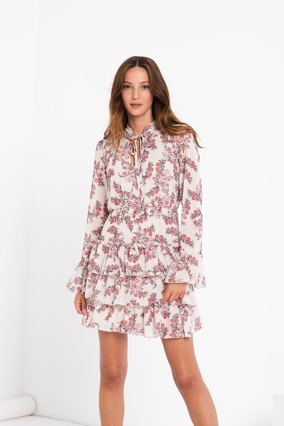 Haily's, Rochie evazata cu imprimeu floral Sissi, maro nisip, rosu inchis, negru, 2XL