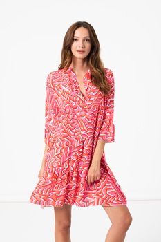 Haily's, Rochie mini baby-doll cu imprimeu, fucsia, alb, rosu vermilion, L Haily's, Rochie mini baby-doll cu imprimeu, fucsia, alb, rosu vermilion, L