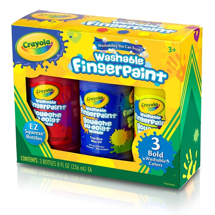 Комплект бои за рисуване с пръсти Crayola - Washable Fingerpaint, 236 мл x 3