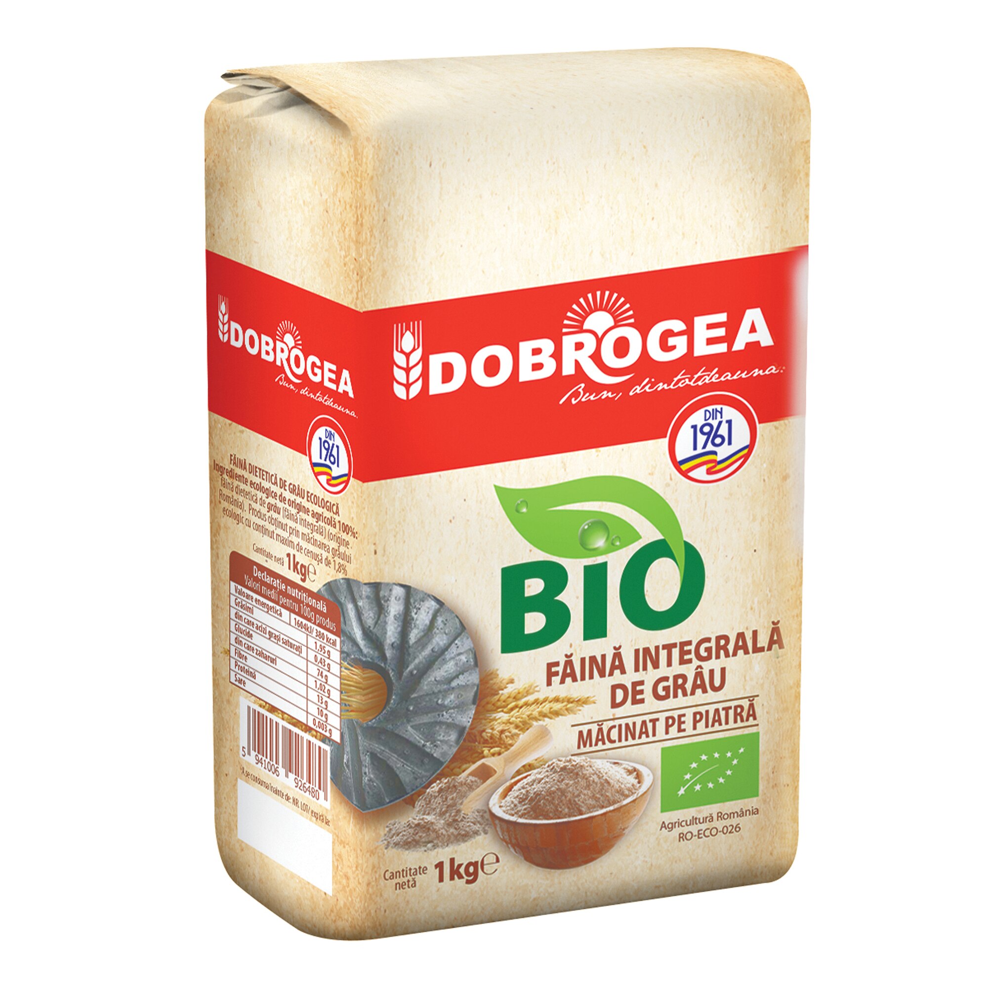 Faina integrala de grau bio Dobrogea, 1kg