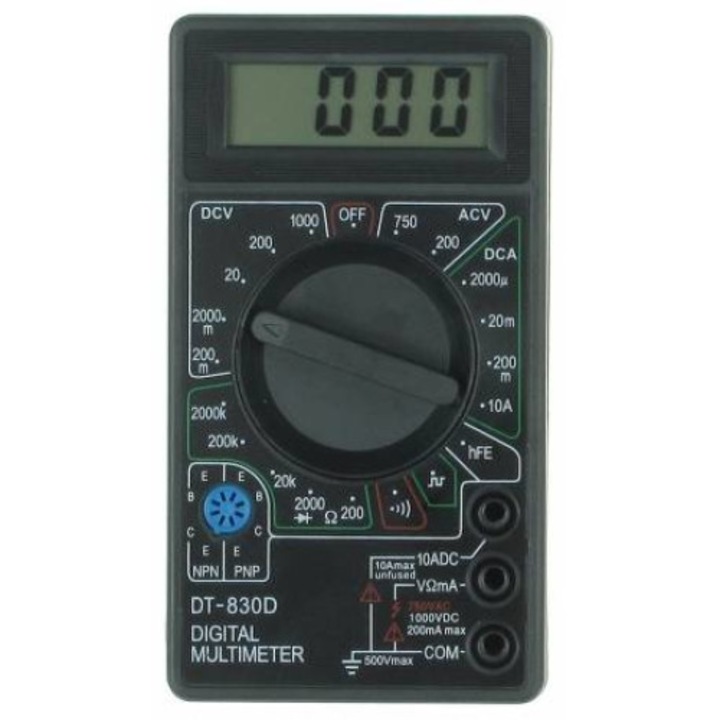 Multimetru digital DT830D, 10A DC, test diode, tranzistori si continuitate