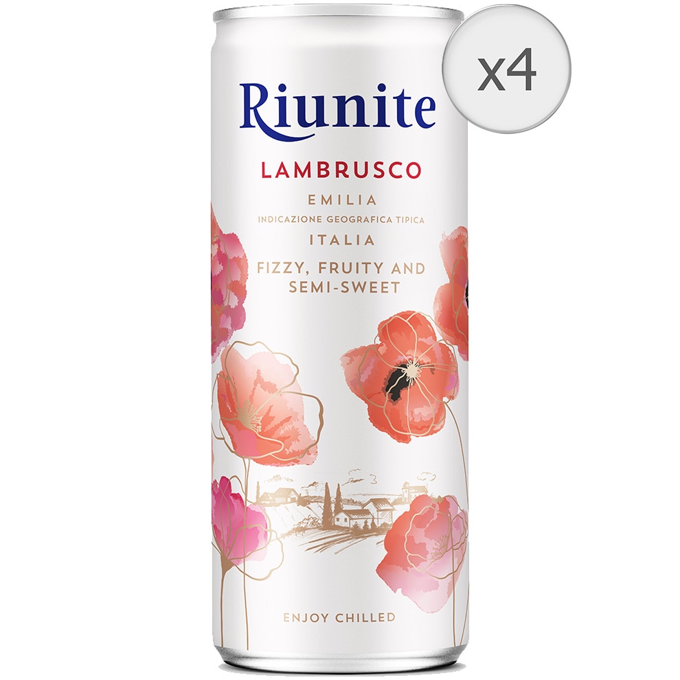 Lambrusco Riunite Emilia, IGT, Doza, Demi Dulce, 4 x 0.25l