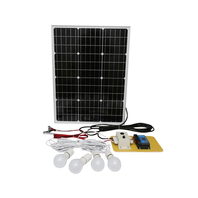 Set panou solar BK87496 50W regulator 10A 2xUSB 12/24V, 4 becuri LED 8W