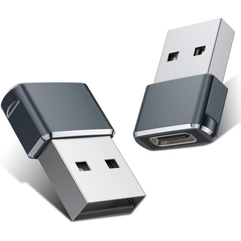 Set 2 adaptoare USB C mama la USB tata FAC, Aluminiu, Gri Set 2 adaptoare USB C mama la USB tata FAC, Aluminiu, Gri