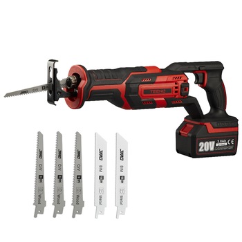 Fierastrau sabie cu acumulator 20V, TEENO, 1 X 3.0Ah, Incarcator, 5 Panze, Valiza transport Fierastrau sabie cu acumulator 20V, TEENO, 1 X 3.0Ah, Incarcator, 5 Panze, Valiza transport