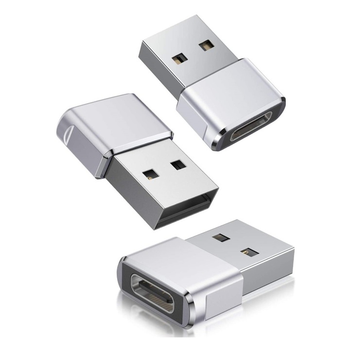 Set 3 adaptoare USB-USBC, Parafasa, Argintiu
