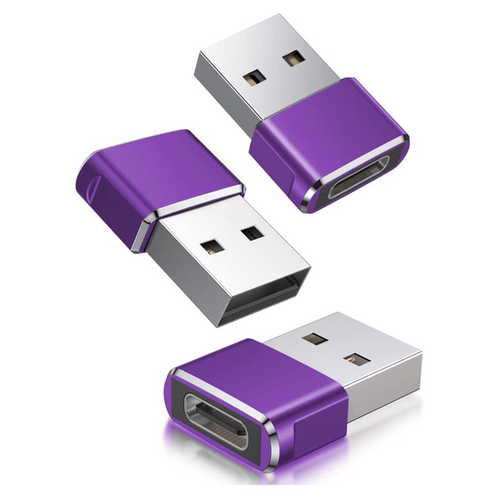 3 db Pili-Paradise adapter készlet, USB C aljzat USB dugóhoz, Töltés / Adatátvitel, Mov