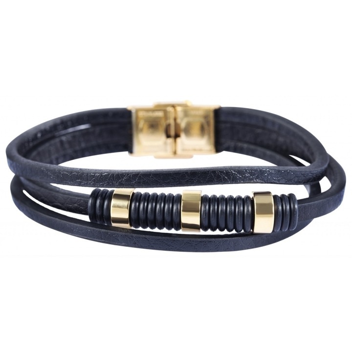 Akzent férfi karkötő, bőr, rozsdamentes acél és gumi