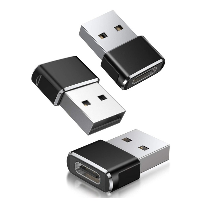 Set 3 adaptoare USB C mama la USB A tata, Incarcare /Transfer de date, Negru