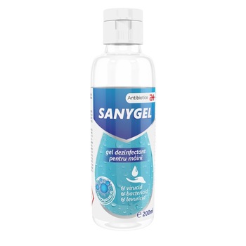 Gel dezinfectant pentru maini pe baza de etanol denaturat, Sanygel, 200 ml Gel dezinfectant pentru maini pe baza de etanol denaturat, Sanygel, 200 ml