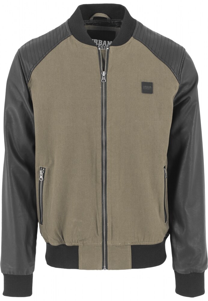 Geaca cu maneci piele ecologica Urban Classics, Oliv-negru