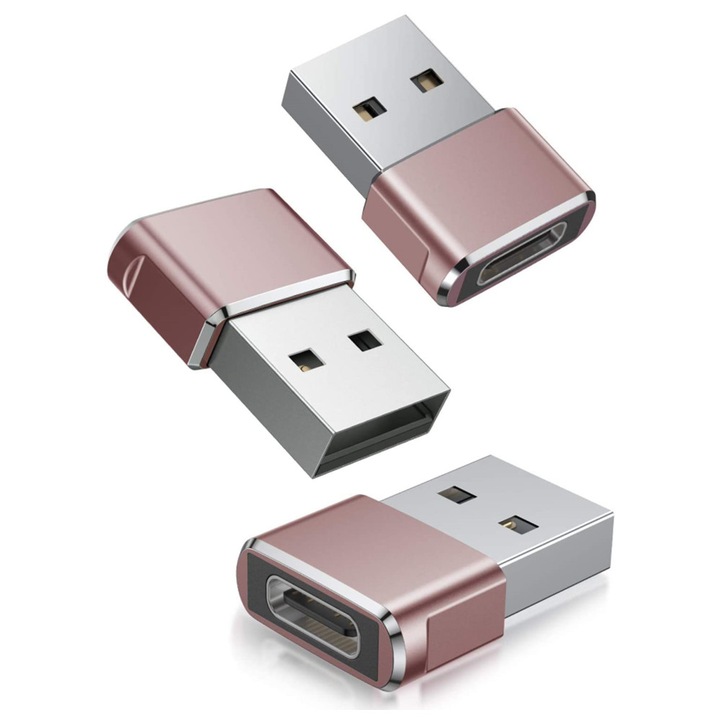 Set 3 adaptoare Pili-Paradise, USB C mama la USB tata, Incarcare /Transfer de date, Roz