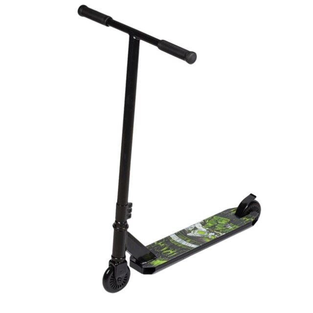 Trotineta StuntScooter din aluminiu cu ghidon reglabil si rulmenti ABEC-9, 2 roti, Negru/Verde