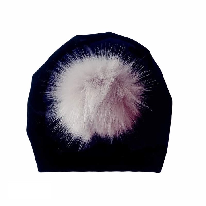 Turban bebelusi din catifea cu pampon, drool, negru, 0-2 ani