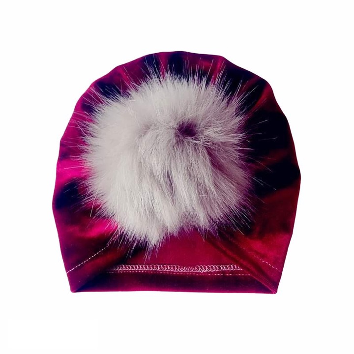 Turban bebelusi din catifea cu pampon, drool, rosu, 0-2 ani