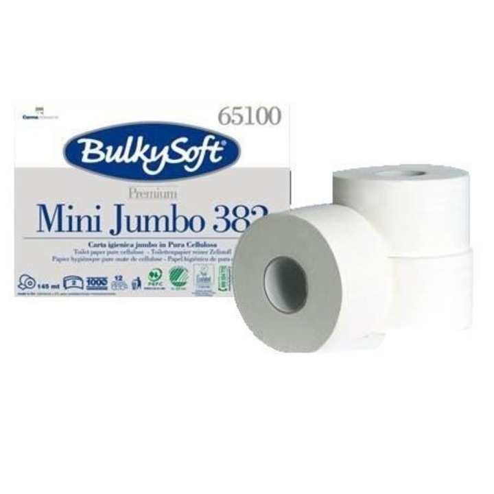 Bulkysoft Premium mini Jumbo WC-papír, 2 réteg, 12 tekercs/doboz, 145 m/tekercs