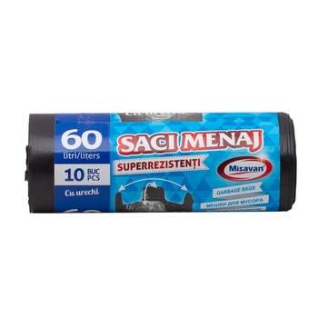 Rola 10 Saci Menajeri cu Urechi Misavan, 60 l, Negri Rola 10 Saci Menajeri cu Urechi Misavan, 60 l, Negri