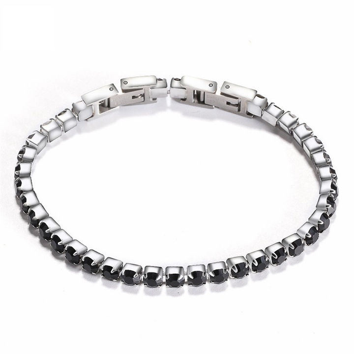 Xuping Tenisz karkötő rozsdamentes acélból, unisex, fekete cirkónium kövek, 19 cm