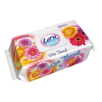 Set 100 Servetele Umede Lara, cu Gerbera, Fara Alcool si Parabeni Set 100 Servetele Umede Lara, cu Gerbera, Fara Alcool si Parabeni