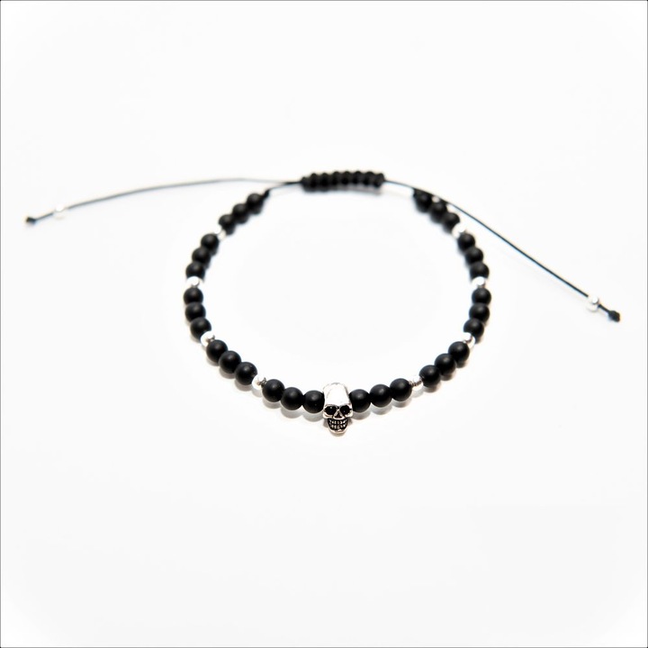 Bratara Skull Silver cu bile Onix mat sfere si bile Argint