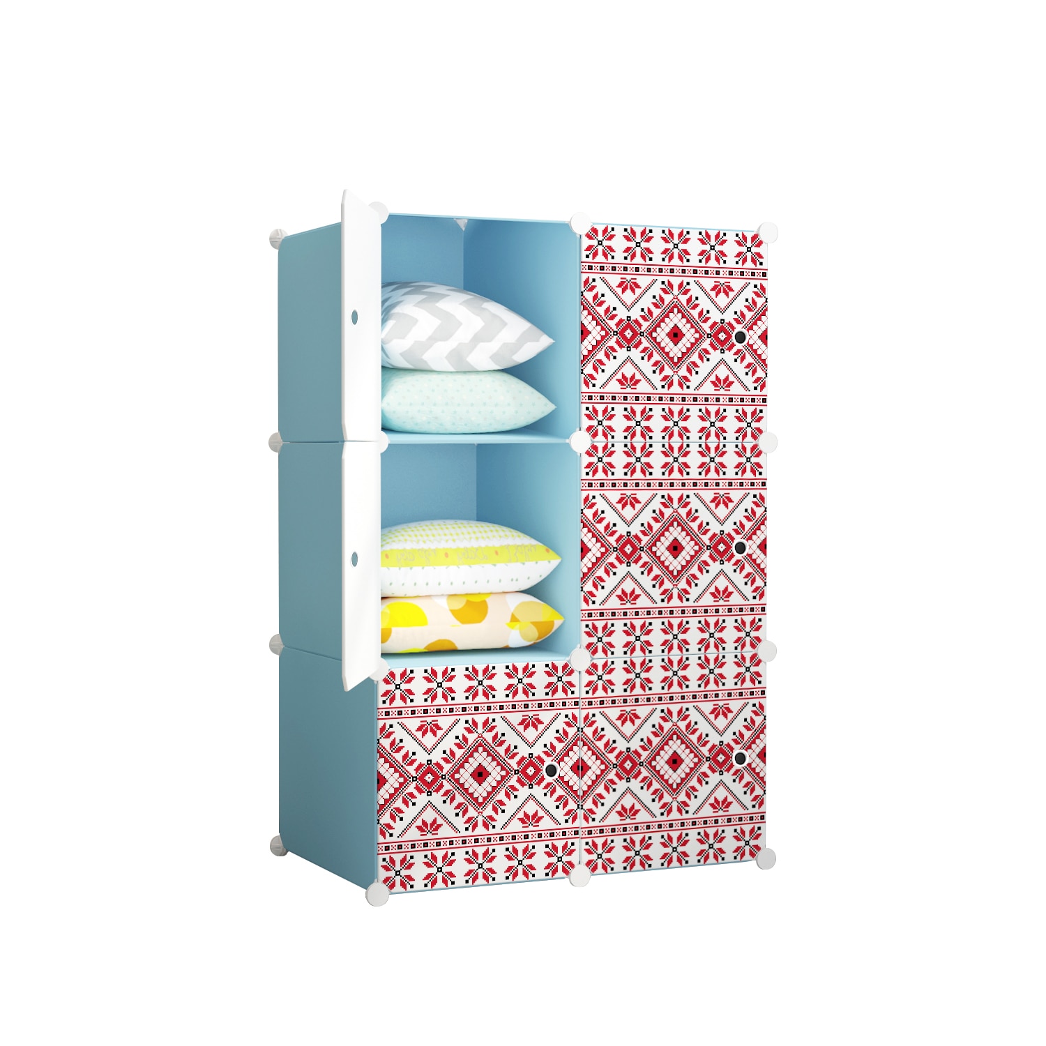 Dulap modular din plastic cu schelet metalic, imprimeu traditional, Naimeed D3422B, culoare Albastru, 111x75x37 cm