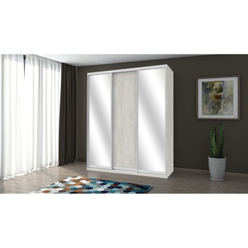 Dulap Karla cu oglinda, alb murdar, 180x225x60 cm, 3 usi culisante Dulap Karla cu oglinda, alb murdar, 180x225x60 cm, 3 usi culisante