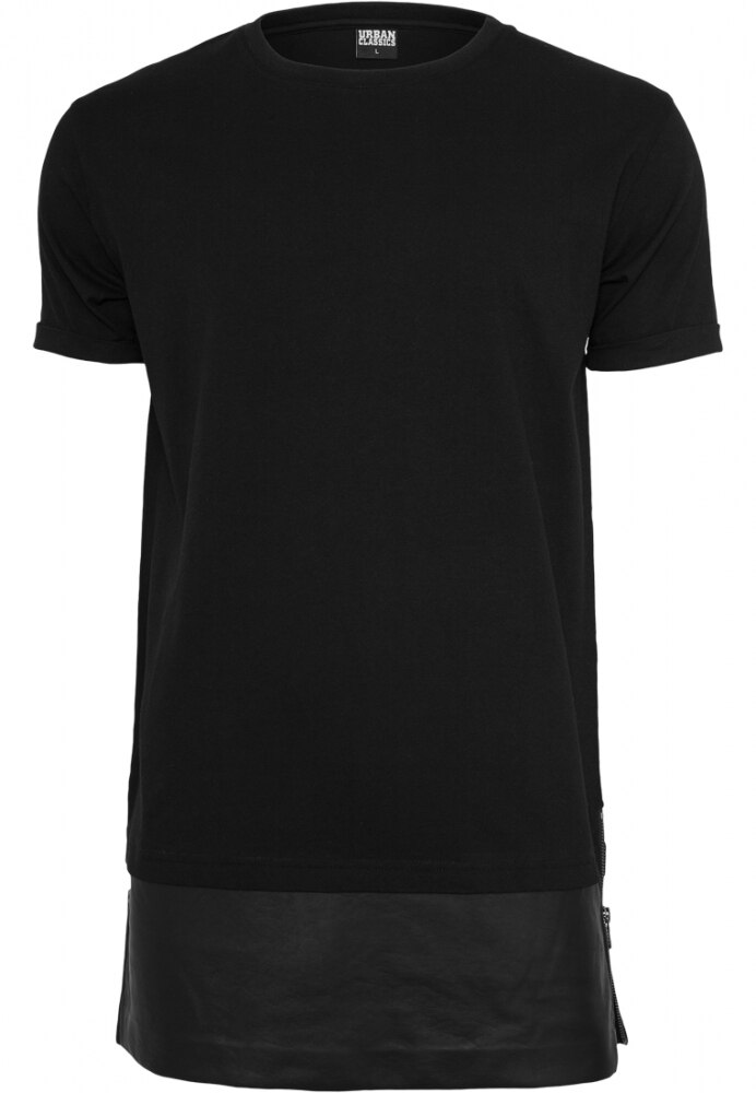 Tricou lung cu buzunar piele ecologica Urban Classics, Negru-negru, S