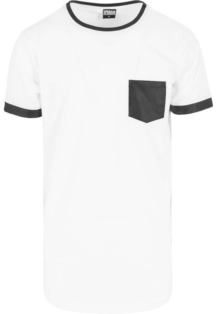 Tricou lung cu buzunar imitatie piele Urban Classics, Alb-Negru
