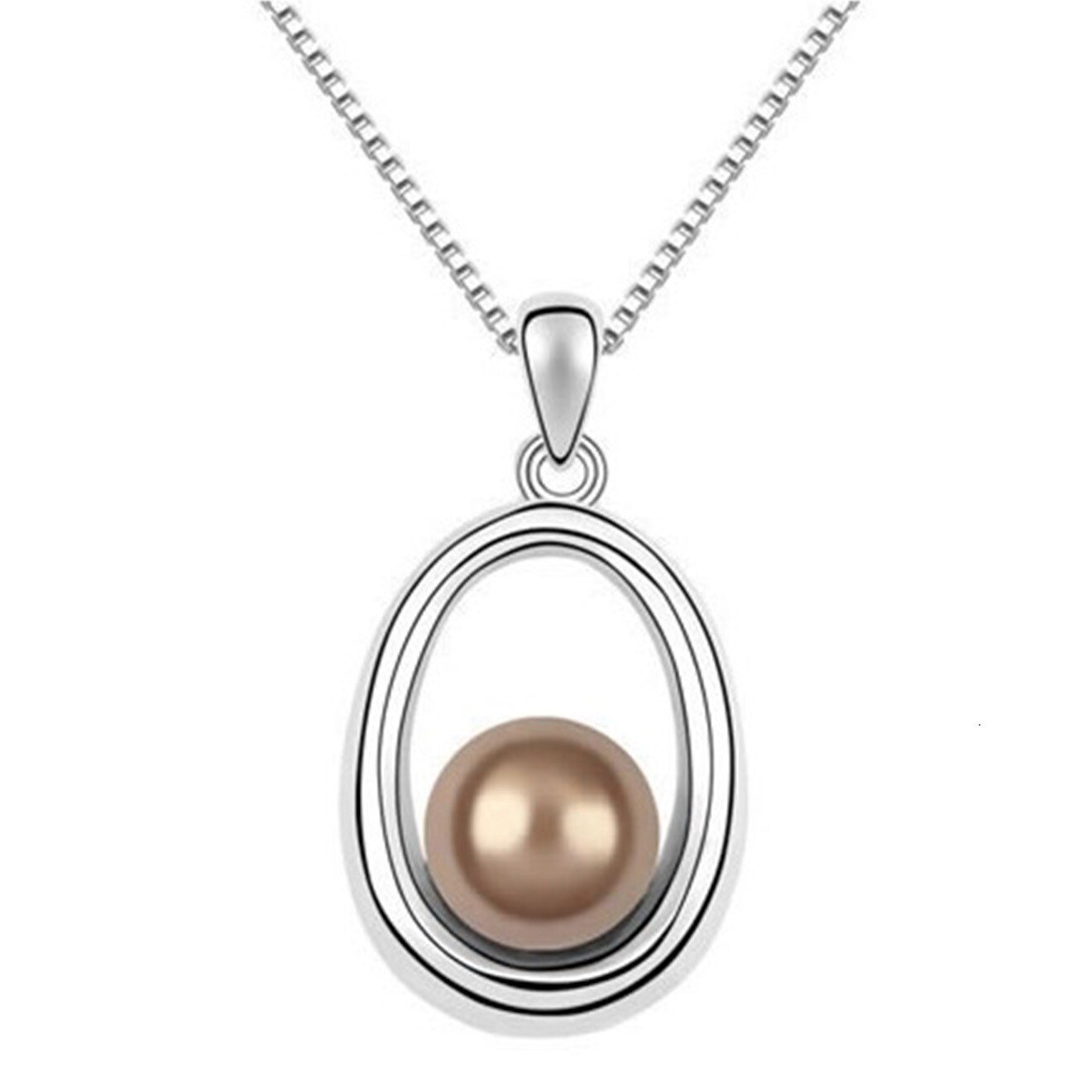 Colier ZZV argintiu cu perla caramel