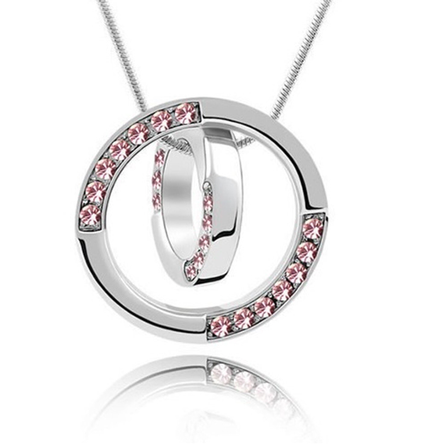 Colier ZZV argintiu cercuri concentrice cu strasuri roz