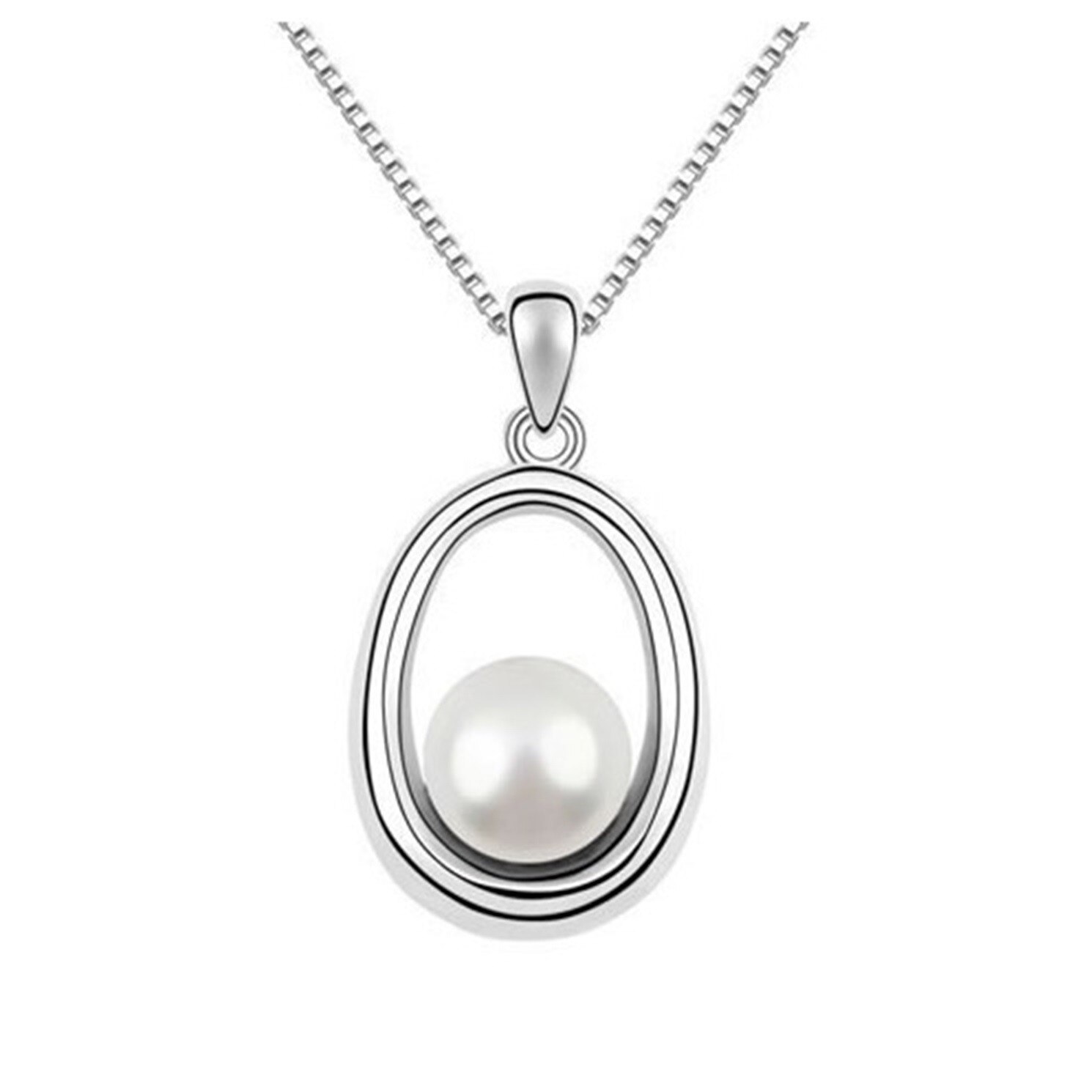 Colier ZZV argintiu cu perla alba